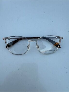 Alexander McQueen Silver Frame Glasses with Tortoiseshell Temples